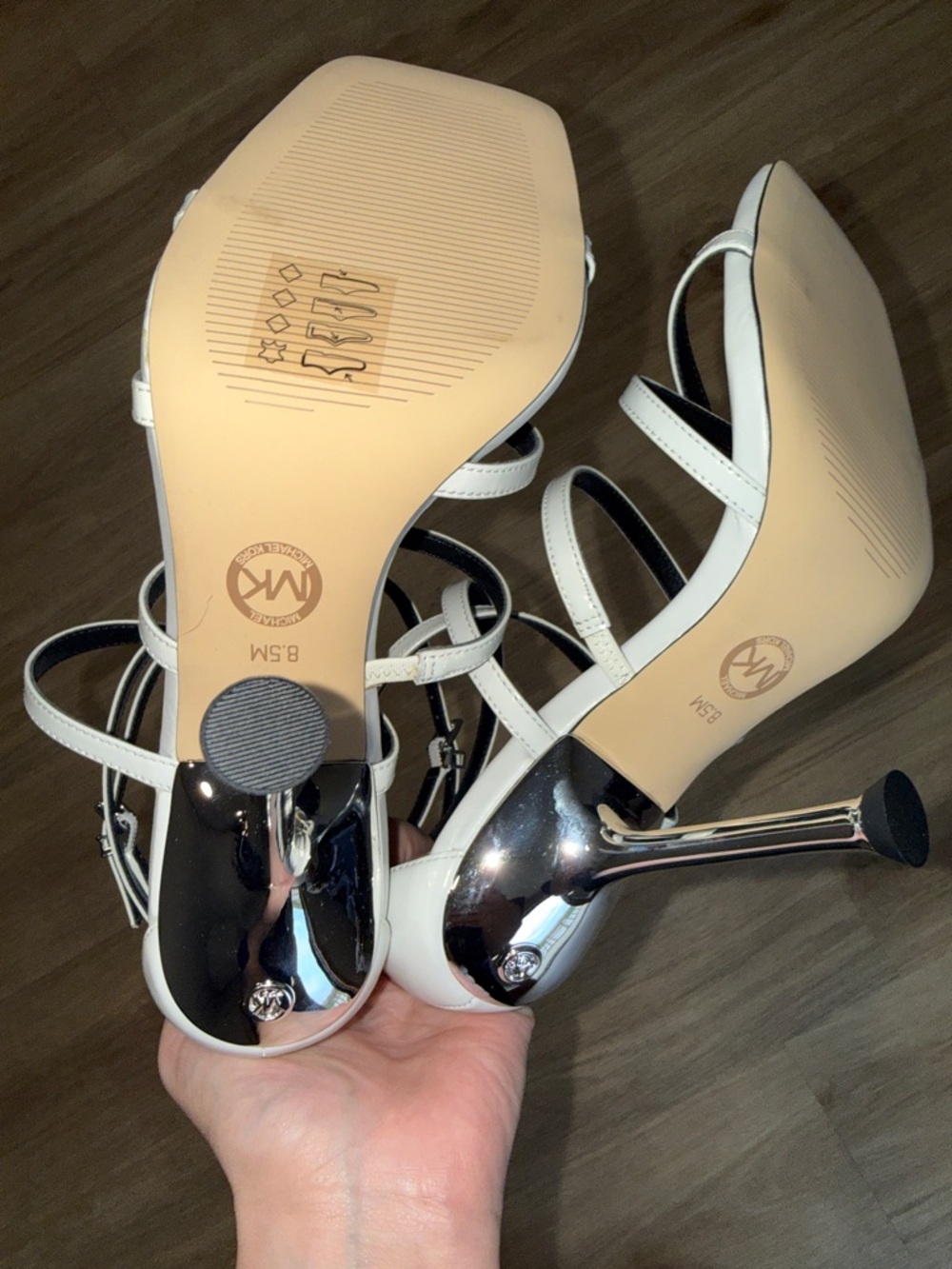 Michael Kors White Imani Strappy Square-Toe Heeled Sandals Patent Leather - Picture 5 of 5